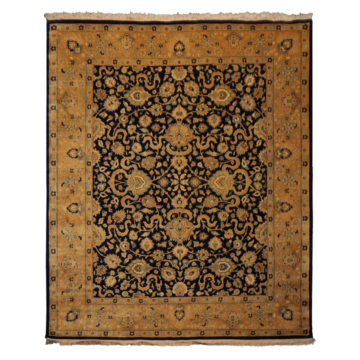 8x10 Navy, Tan, Beige Color Hand Knotted Isfahan New Zealand Wool Traditional Oriental Rug