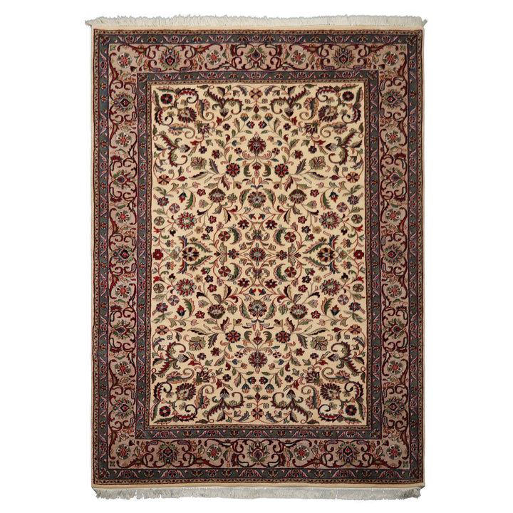 6x9 Ivory, Taupe, Red Color Hand Knotted Agra New Zealand Wool Traditional Oriental Rug