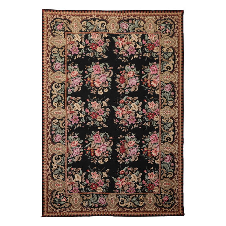 6x9 Black, Brown, Beige Color Hand Woven Aubusson Needlepoint Wool Traditional Oriental Rug