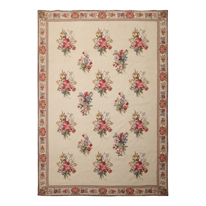 6x9 Ivory, Taupe, Red Color Hand Woven Aubusson Needlepoint Wool Traditional Oriental Rug