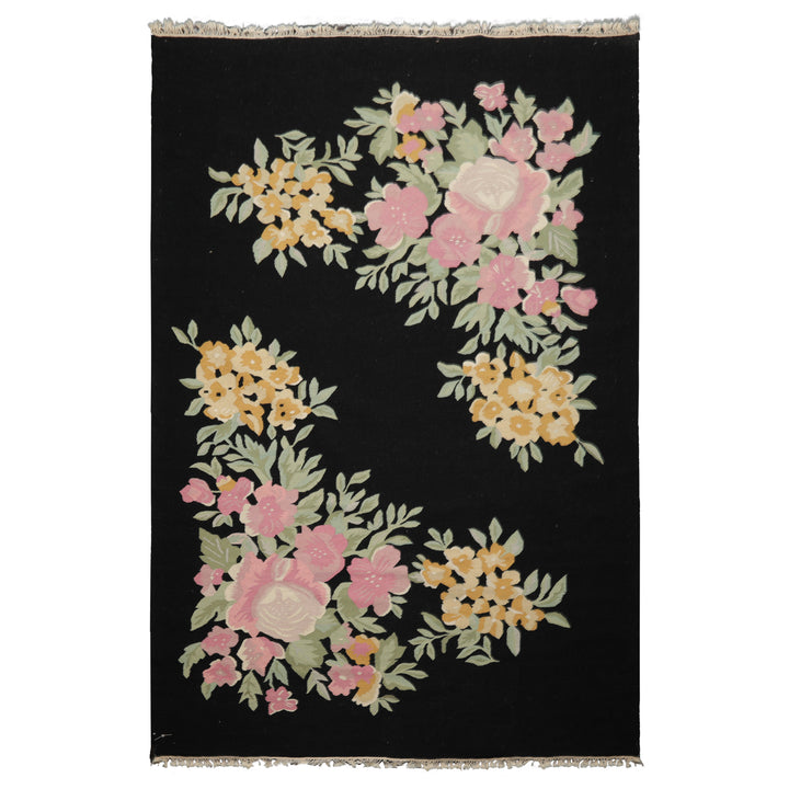 6x9 Black, Pink, Aqua Color Hand Woven Kilim Wool Traditional Oriental Rug