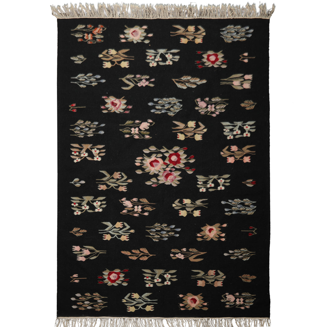 6x9 Black, Red, Sage Color Hand Woven Kilim Wool Traditional Oriental Rug