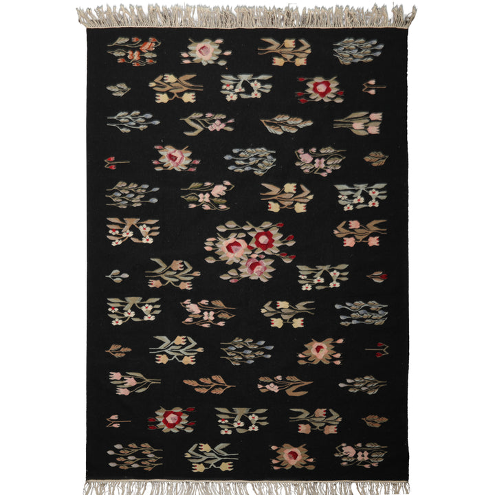 6x9 Black, Red, Sage Color Hand Woven Kilim Wool Traditional Oriental Rug