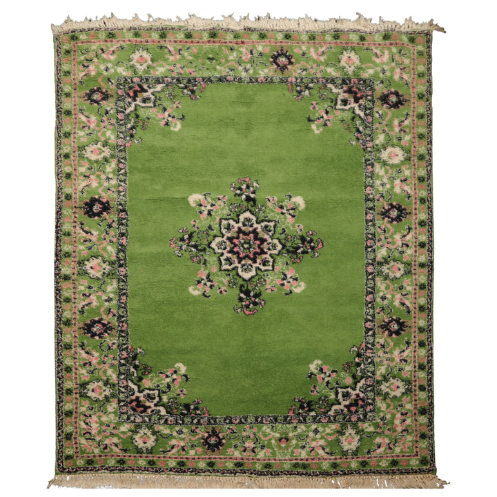 6x8 Lime, Green, Ivory Color Hand Knotted Kerman Wool Arts & Crafts Oriental Rug