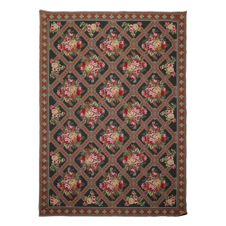 6x9 Green, Brown, Ivory Color Hand Woven Aubusson Needlepoint Wool Traditional Oriental Rug