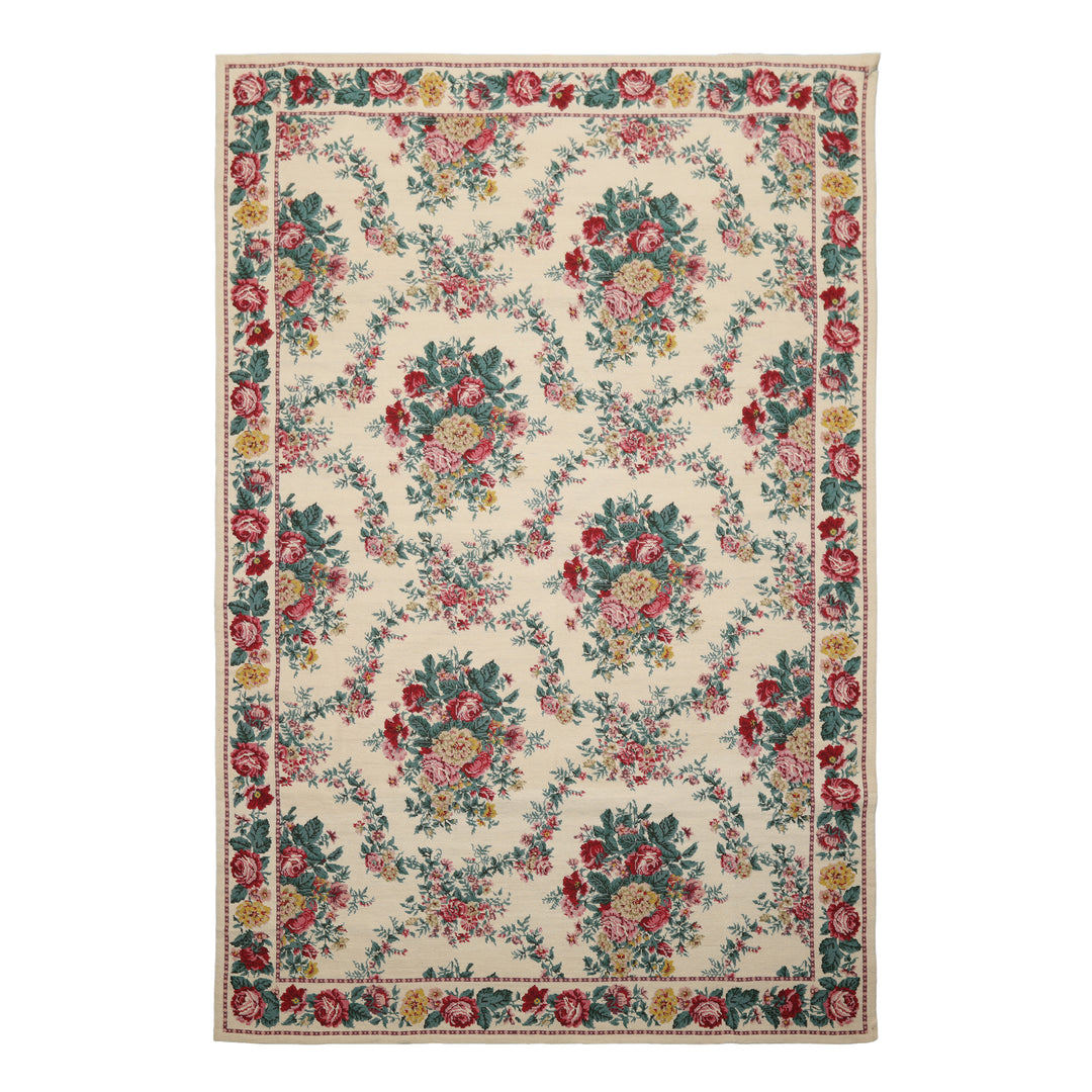 5x8 Ivory, Aqua, Teal Color Hand Woven Aubusson Needlepoint Wool Traditional Oriental Rug