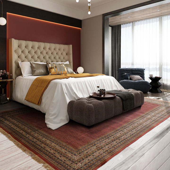 12x18 Rust, Rose, Beige Color Hand Knotted Paisley Wool Traditional Oriental Rug