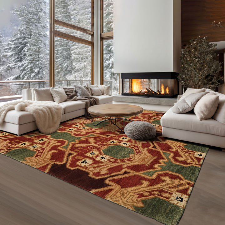 6x9 Sage, Rust, Maroon Color Hand Knotted Tibetan Wool Arts & Crafts Oriental Rug