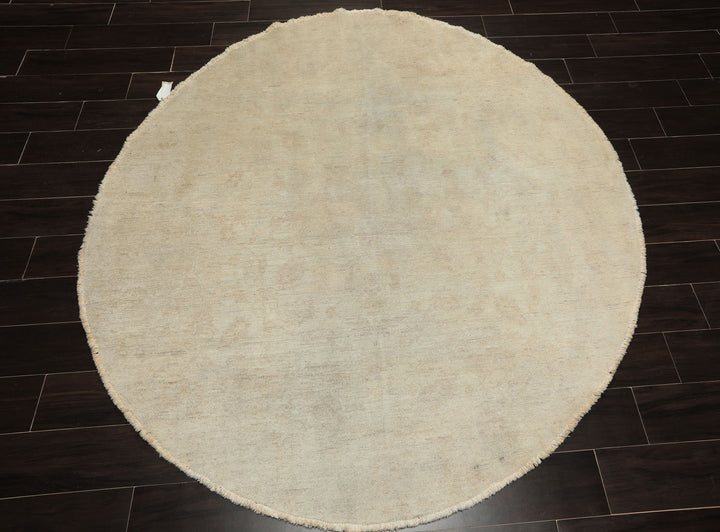 Round Gray, Beige, Color Hand Knotted Peshawar wool Modern & Contemporary Oriental Rug