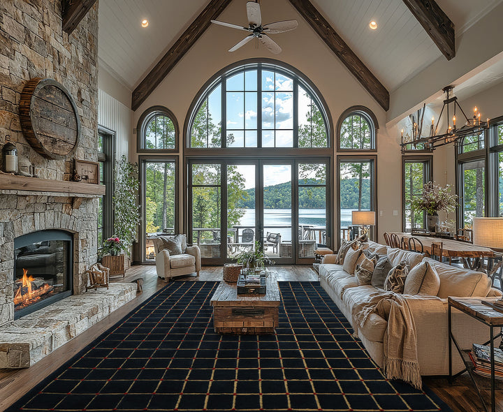 6x9 Navy, Gold, Red Color Hand Knotted Tibetan Wool Modern & Contemporary Oriental Rug