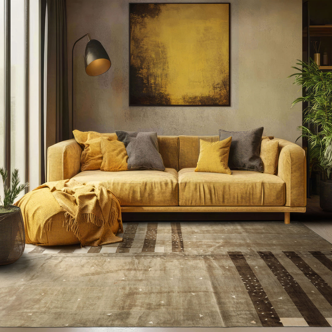 Multi Size Moss Gray Brown Color Hand Knotted Tibetan Wool & Silk Modern & Contemporary Oriental Rug