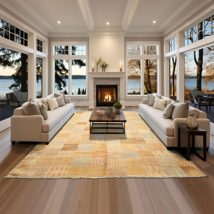 8x10 Beige, Tan, Gray Color Hand Knotted Peshawar Wool Transitional Oriental Rug