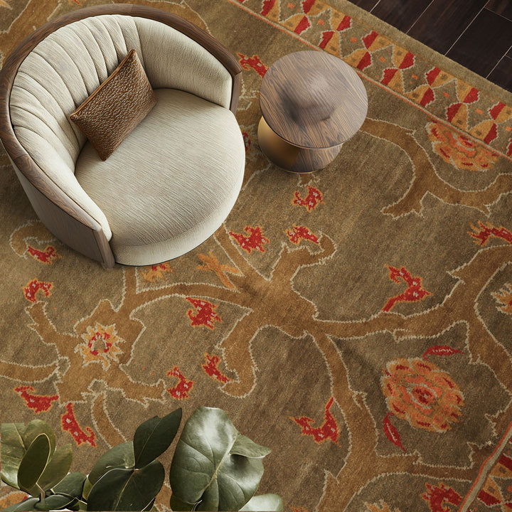 8x10 Moss, Gold, Red Color Hand Knotted Tibetan Wool Arts & Crafts Oriental Rug