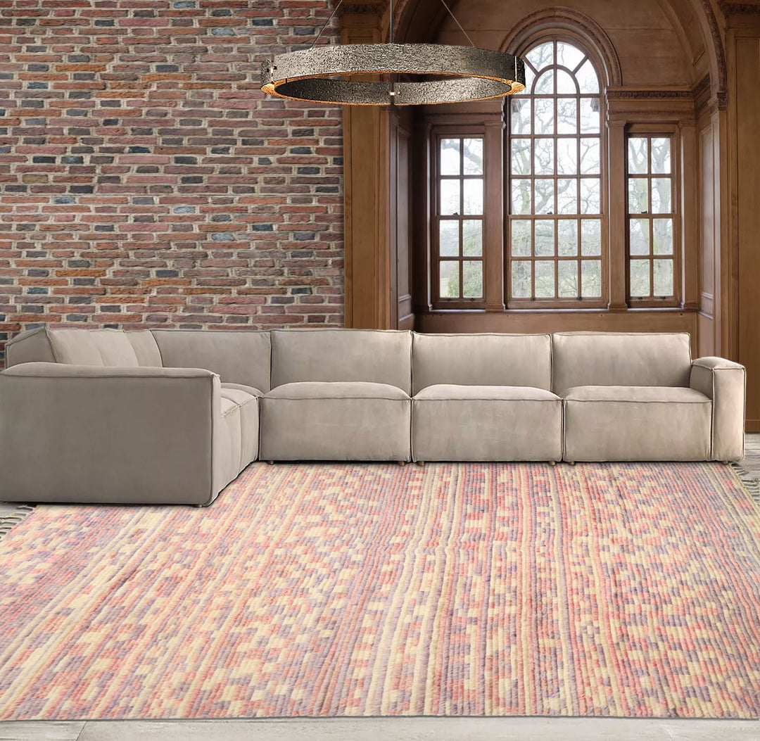 8x10 Ivory, Blush, Lavender Color Hand Knotted Moroccan Wool Modern & Contemporary Oriental Rug