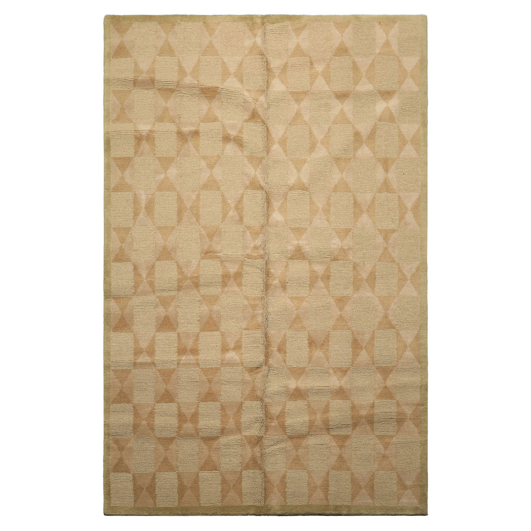 6x9 Moss, Beige, Tan Color Hand Knotted Tibetan Wool Modern & Contemporary Oriental Rug