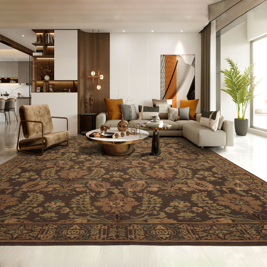 9x12 Brown, Tan, Sage Color Hand Knotted French Aubusson Savonnerie Wool Traditional Oriental Rug