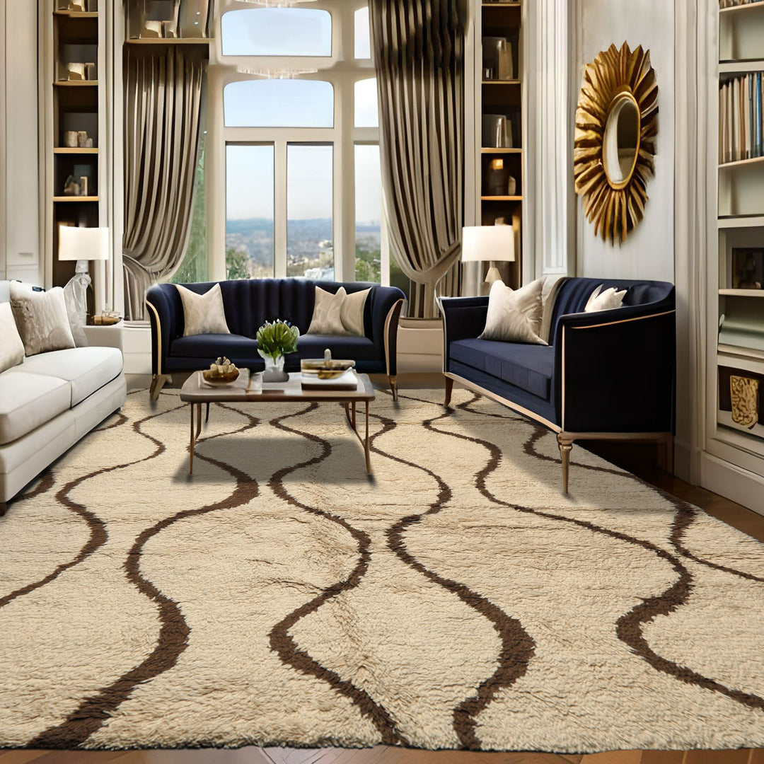 8x10 Ivory, Green, Coral Color Hand Knotted Moroccan Wool Modern & Contemporary Oriental Rug