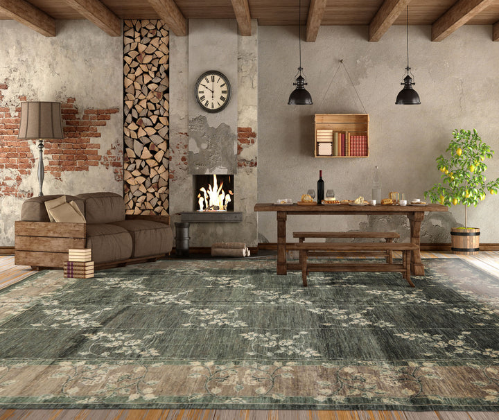 9x12 Celadon, Taupe, Ivory Color Hand Knotted Peshawar Wool Transitional Oriental Rug