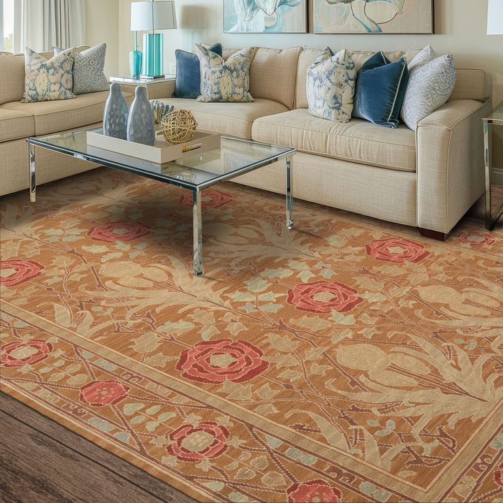 6x9 Gold, Tan, Beige Color Hand Knotted Nourison Nourmak Soumak Wool Arts & Crafts Oriental Rug