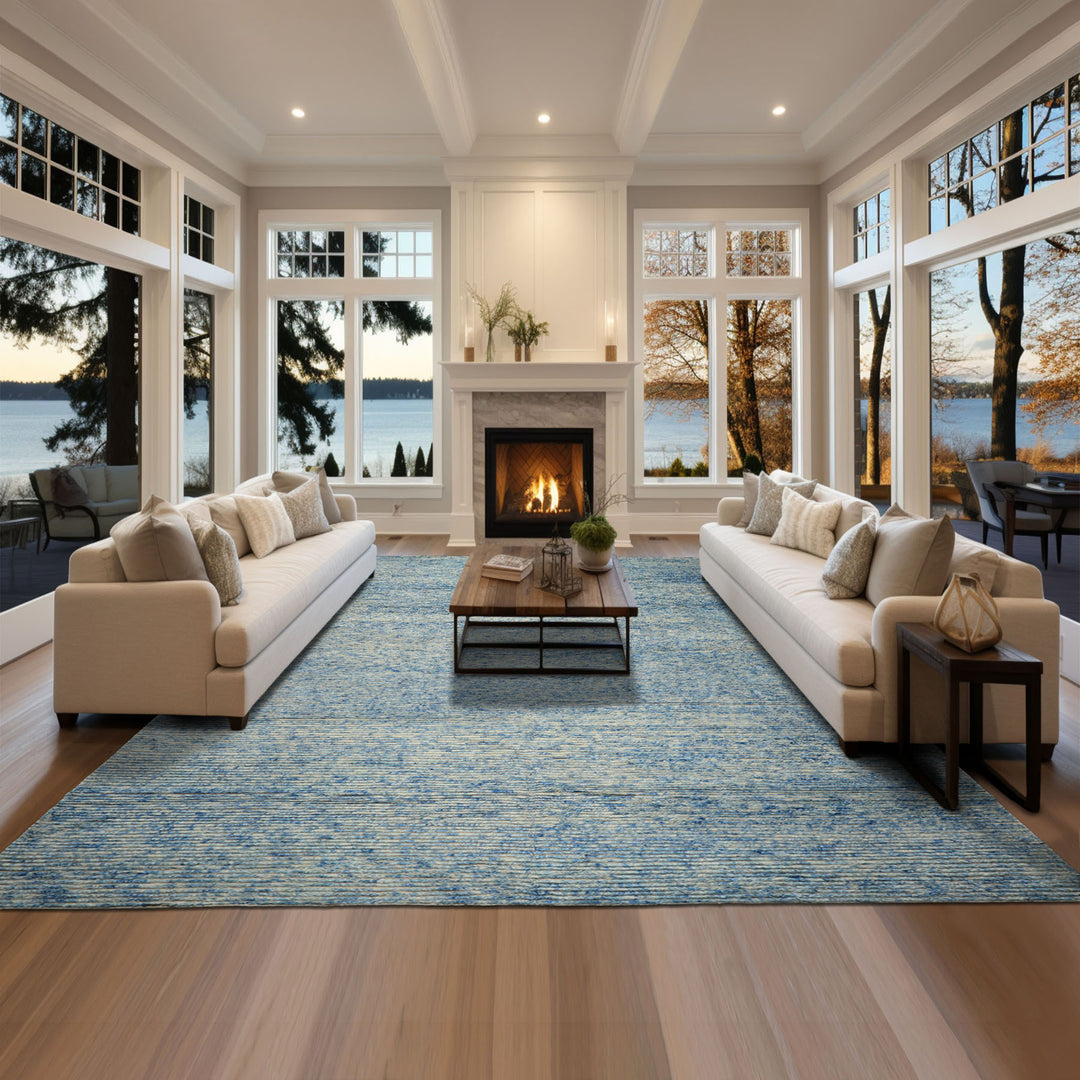 10x14 Blue, Ivory, Color Hand Knotted Moroccan Wool Modern & Contemporary Oriental Rug