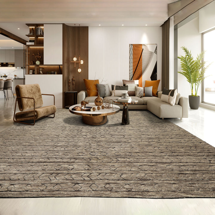 10x14 Ivory, Mocha, Color Hand Knotted Moroccan Wool Modern & Contemporary Oriental Rug