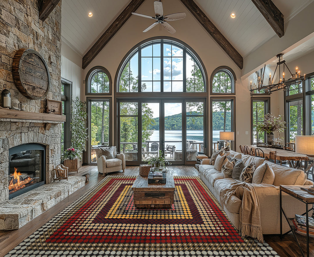 7x8 Dark Gray, Gold, Red Color Hand Knotted Tibetan Wool Modern & Contemporary Oriental Rug