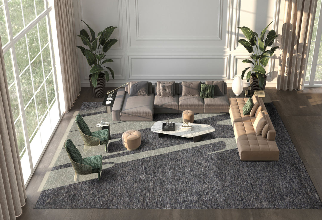 10x14 Gray, Slate, Blue Color Hand Knotted Tibetan Wool & Bamboo Silk Modern & Contemporary Oriental Rug