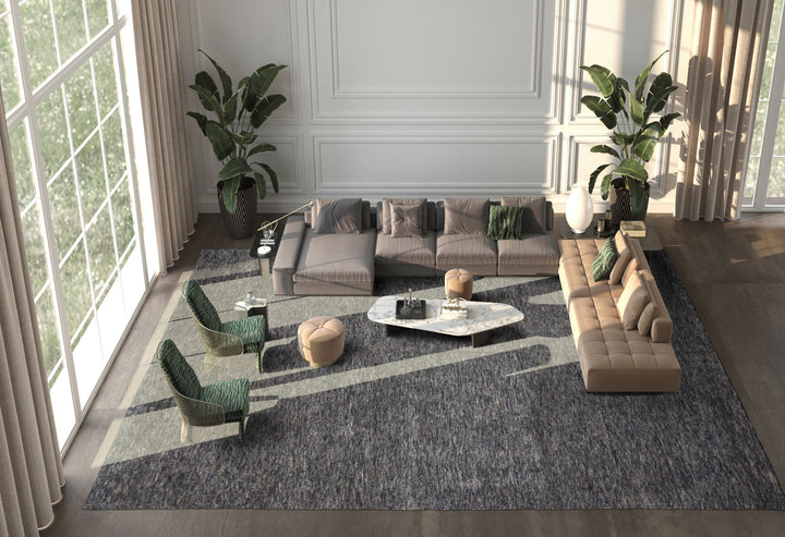 10x14 Gray, Slate, Blue Color Hand Knotted Tibetan Wool & Bamboo Silk Modern & Contemporary Oriental Rug