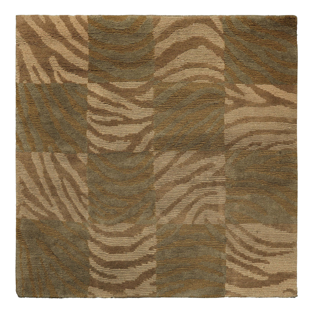 Square Tan, Brown, Beige Color Hand Knotted Tibetan Wool Modern & Contemporary Oriental Rug