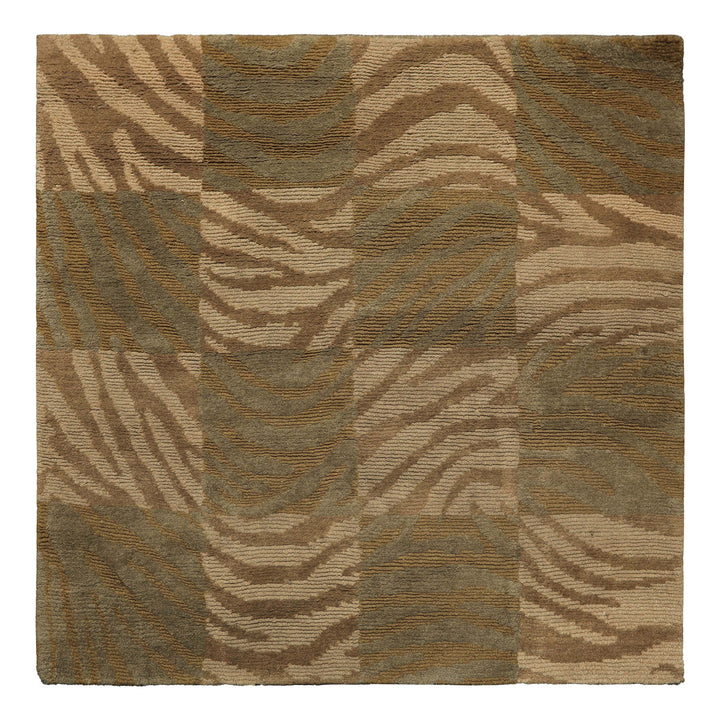Square Tan, Brown, Beige Color Hand Knotted Tibetan Wool Modern & Contemporary Oriental Rug