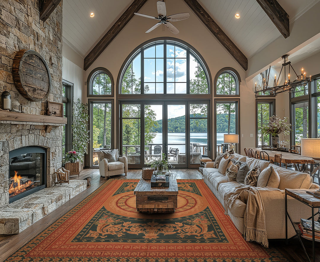 7x11 Teal, Tan, Brown Color Hand Woven French Needlepoint Wool Traditional Oriental Rug