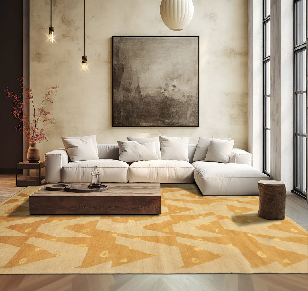 6x9 Beige, Gold, Tan Color Hand Knotted Tibetan Wool & Silk Modern & Contemporary Oriental Rug