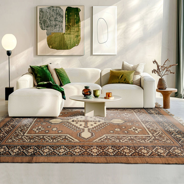 6x9 Mocha, Charcoal, Ivory Color Hand Knotted Moroccan Wool Traditional Oriental Rug