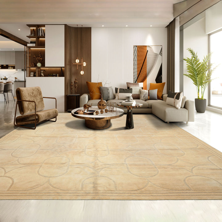 10x14 Ivory, Beige, Color Hand Knotted Tibetan Wool & Linen Art Deco Oriental Rug