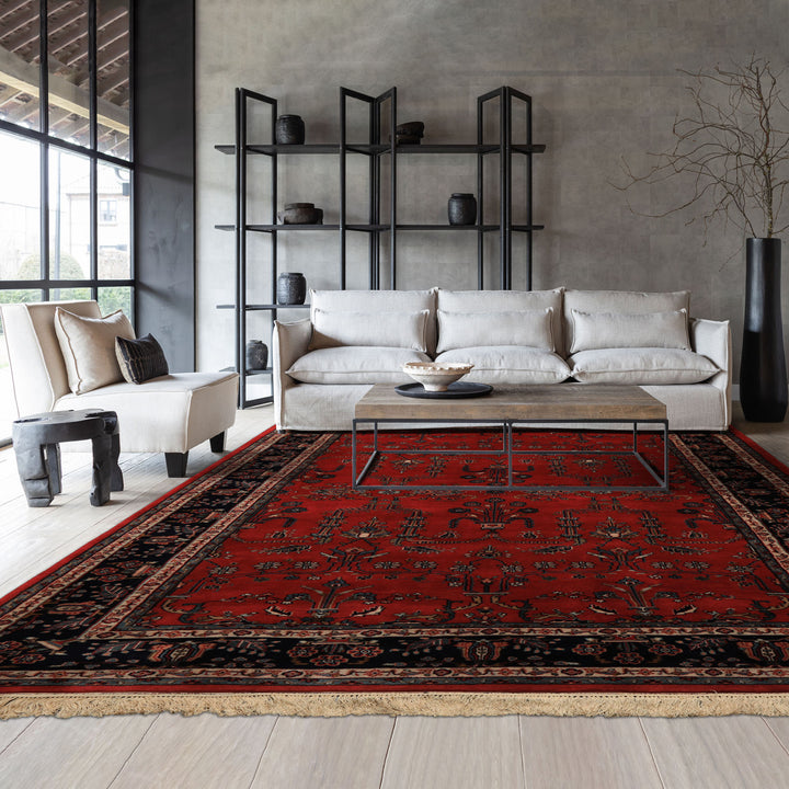 6x9 Burgundy, Navy, Ivory Color Hand Knotted Sarouk Wool Traditional Oriental Rug