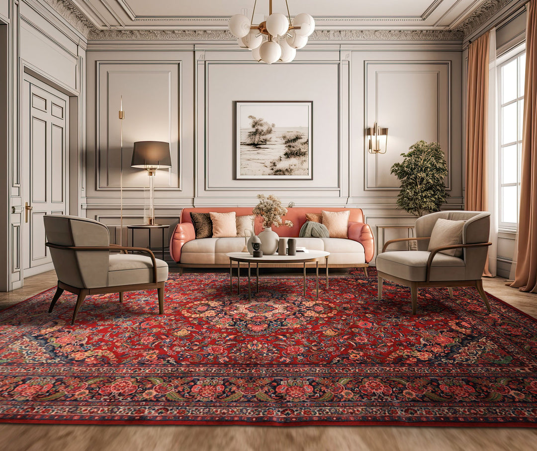 10x15 Red, Navy, Ivory Color Hand Knotted Tabriz Wool Traditional Oriental Rug