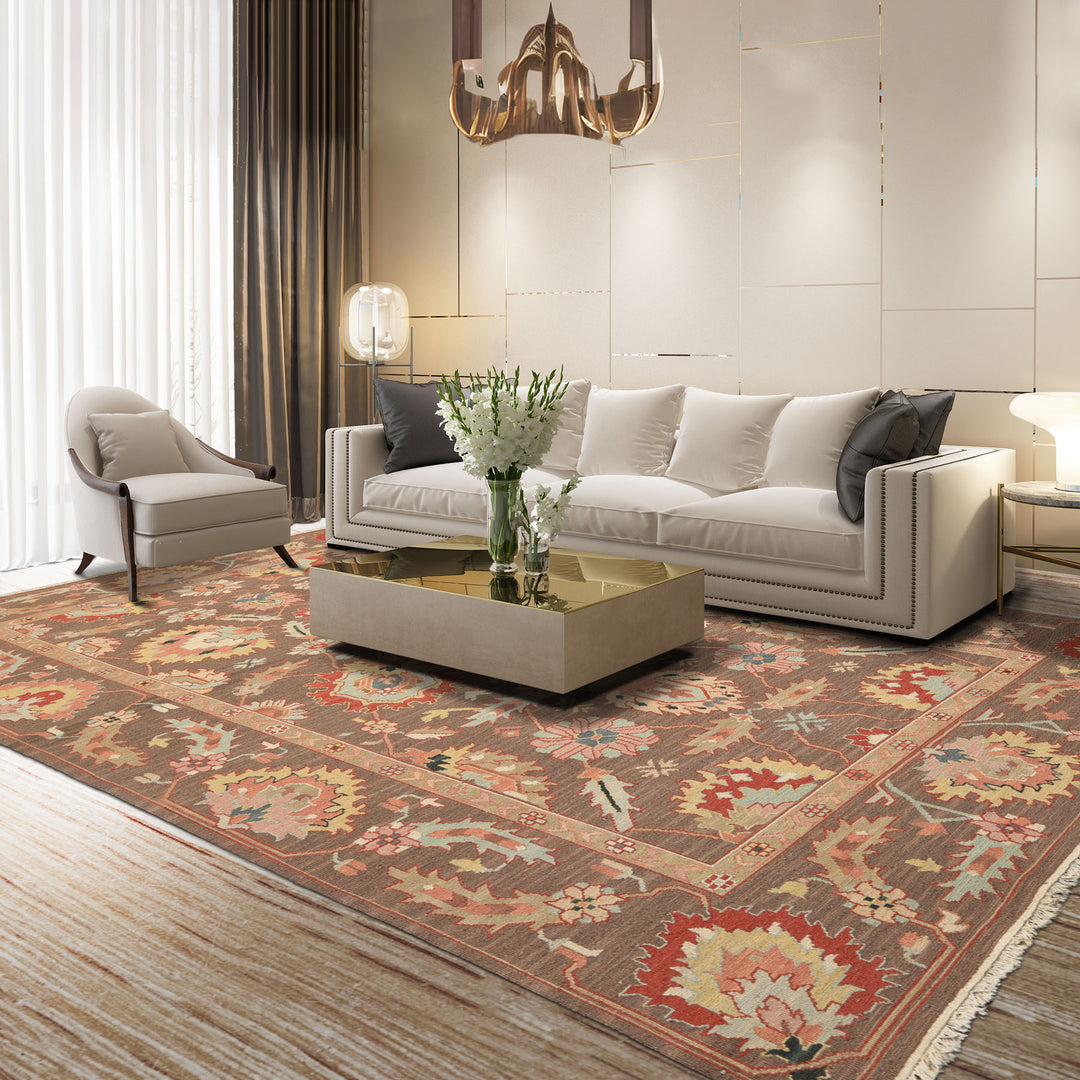 6x9 Mocha, Mint, Blush Color Hand Knotted Nourison Nourmak Soumak Wool & Silk Transitional Oriental Rug