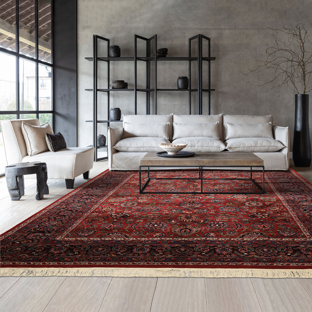 8x10 Burgundy, Navy, Ivory Color Hand Knotted Sarouk New Zealand Wool Traditional Oriental Rug