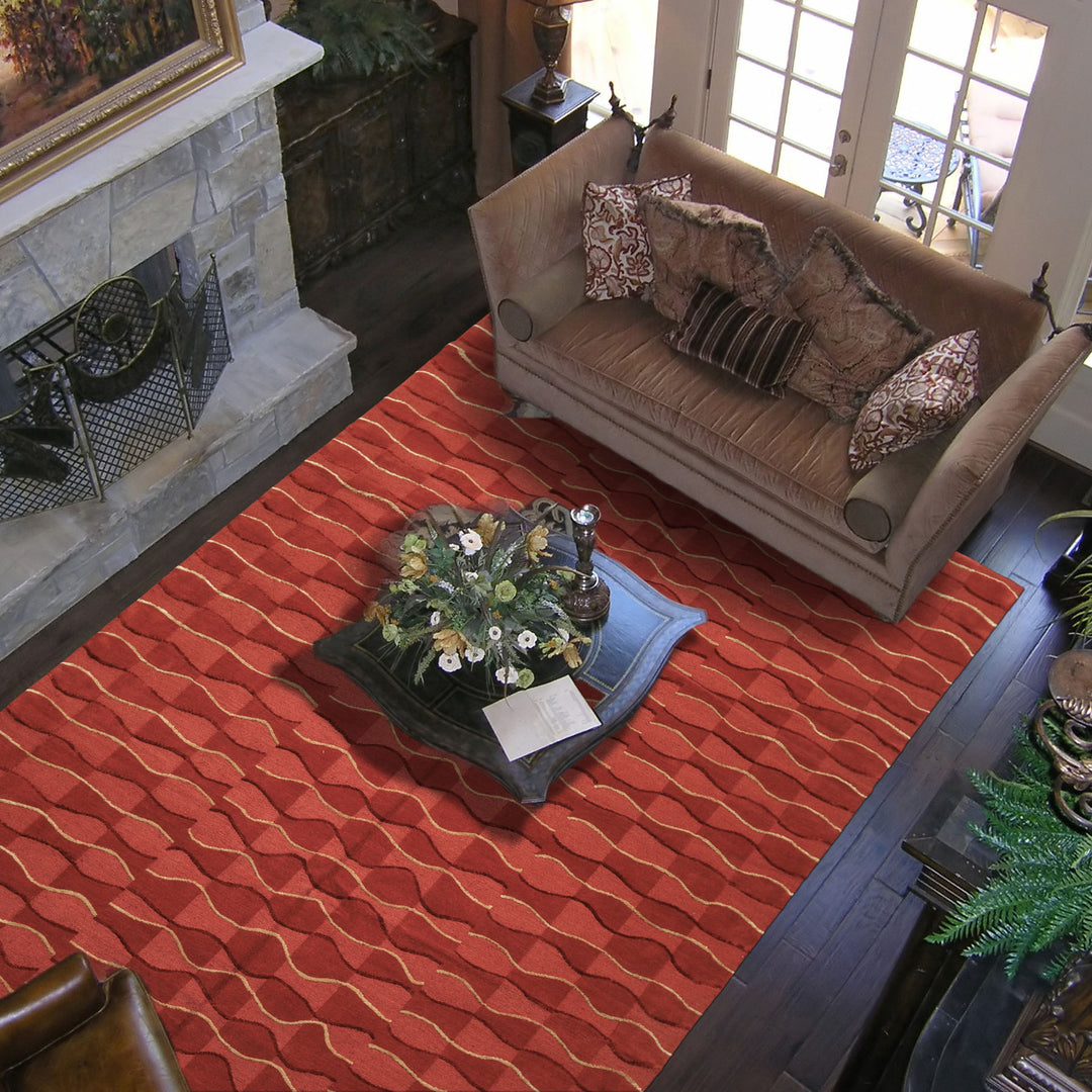 8x10 Rust, Rose, Gold Color Hand Knotted Tibetan Wool Modern & Contemporary Oriental Rug