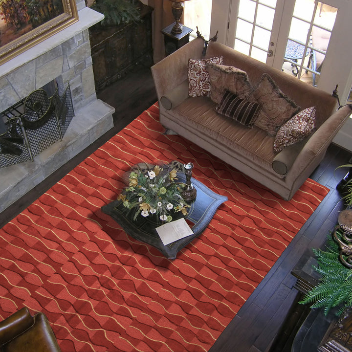 8x10 Rust, Rose, Gold Color Hand Knotted Tibetan Wool Modern & Contemporary Oriental Rug