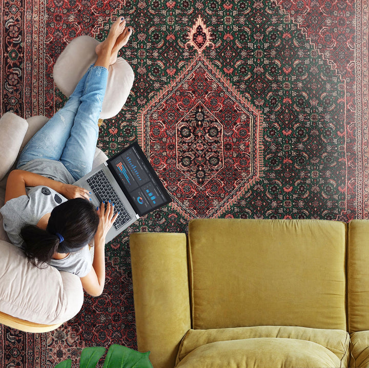 8x10 Emerald, Pink, Ivory Color Hand Knotted Tabriz Wool Traditional Oriental Rug