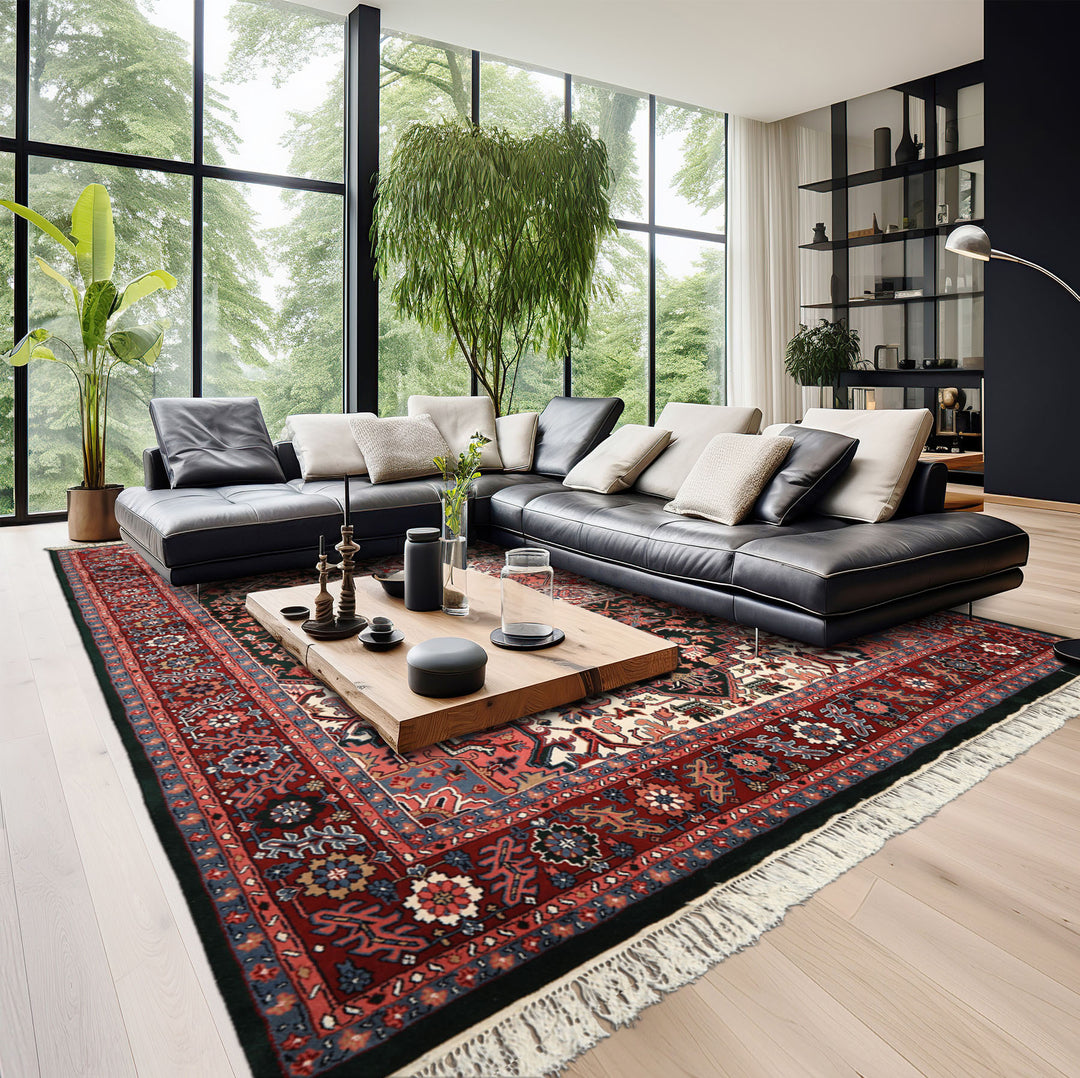 9x12 Green, Red, Pink Color Hand Knotted Heriz Wool Traditional/ Medallion Oriental Rug