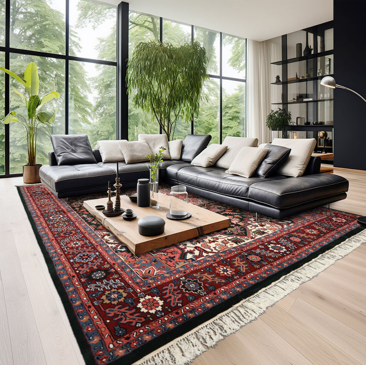 9x12 Green, Red, Pink Color Hand Knotted Heriz Wool Traditional/ Medallion Oriental Rug