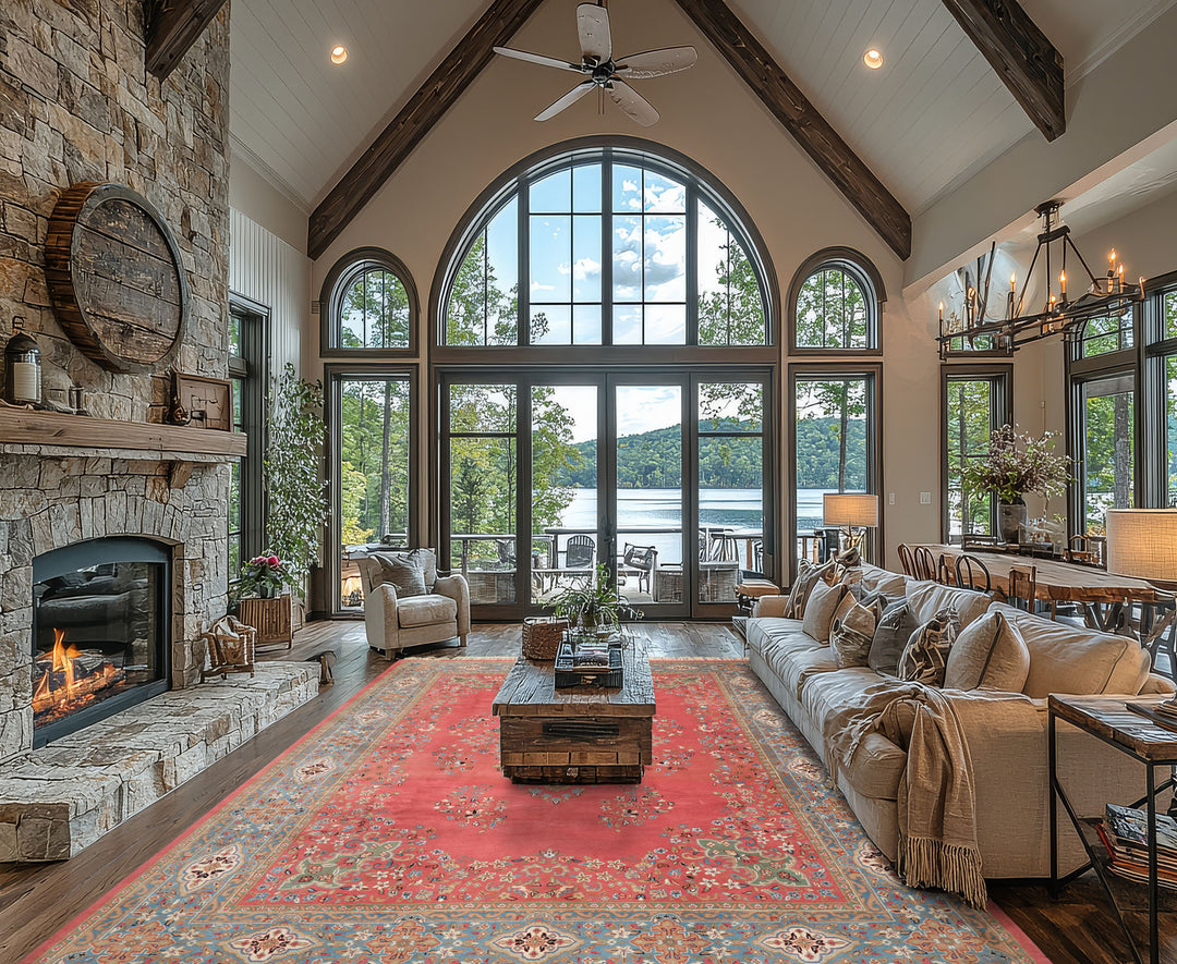 9x12 Pink, Blue, Sage Color Hand Knotted Kashan Wool Traditional/ Botanical Oriental Rug