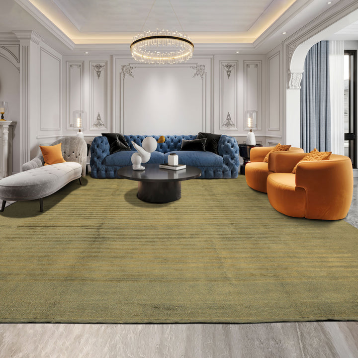 8x11 Olive, Green, Color Hand Knotted Tibetan Wool Modern & Contemporary / ribbed Oriental Rug