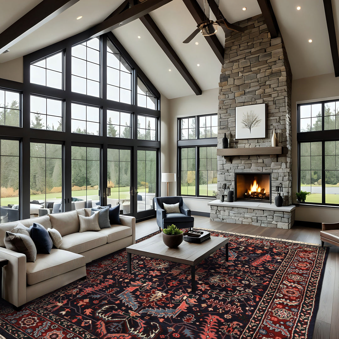 5x8 Navy, Red, Blush Color Hand Knotted Oushak Wool Arts & Crafts Oriental Rug