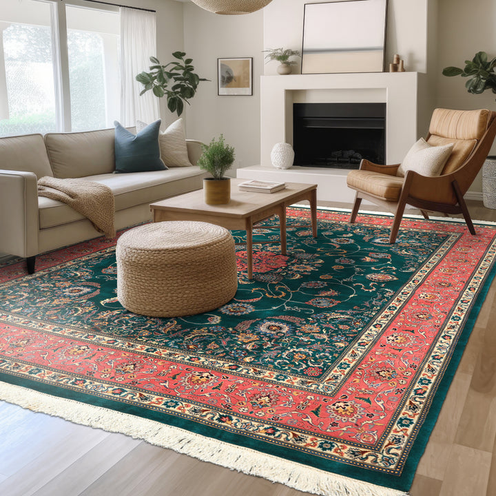 8x10 Teal, Pink, Ivory Color Hand Knotted Pak Persian New Zealand Wool Traditional Oriental Rug