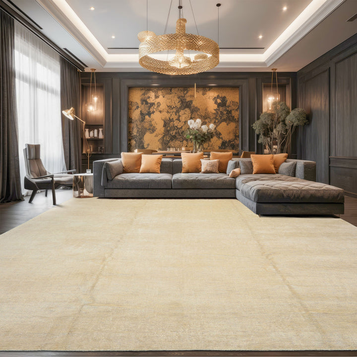 10x14 Ivory with slight gray texture, , Color Hand Knotted Tibetan 100% Pure Silk Contemporary Oriental Rug