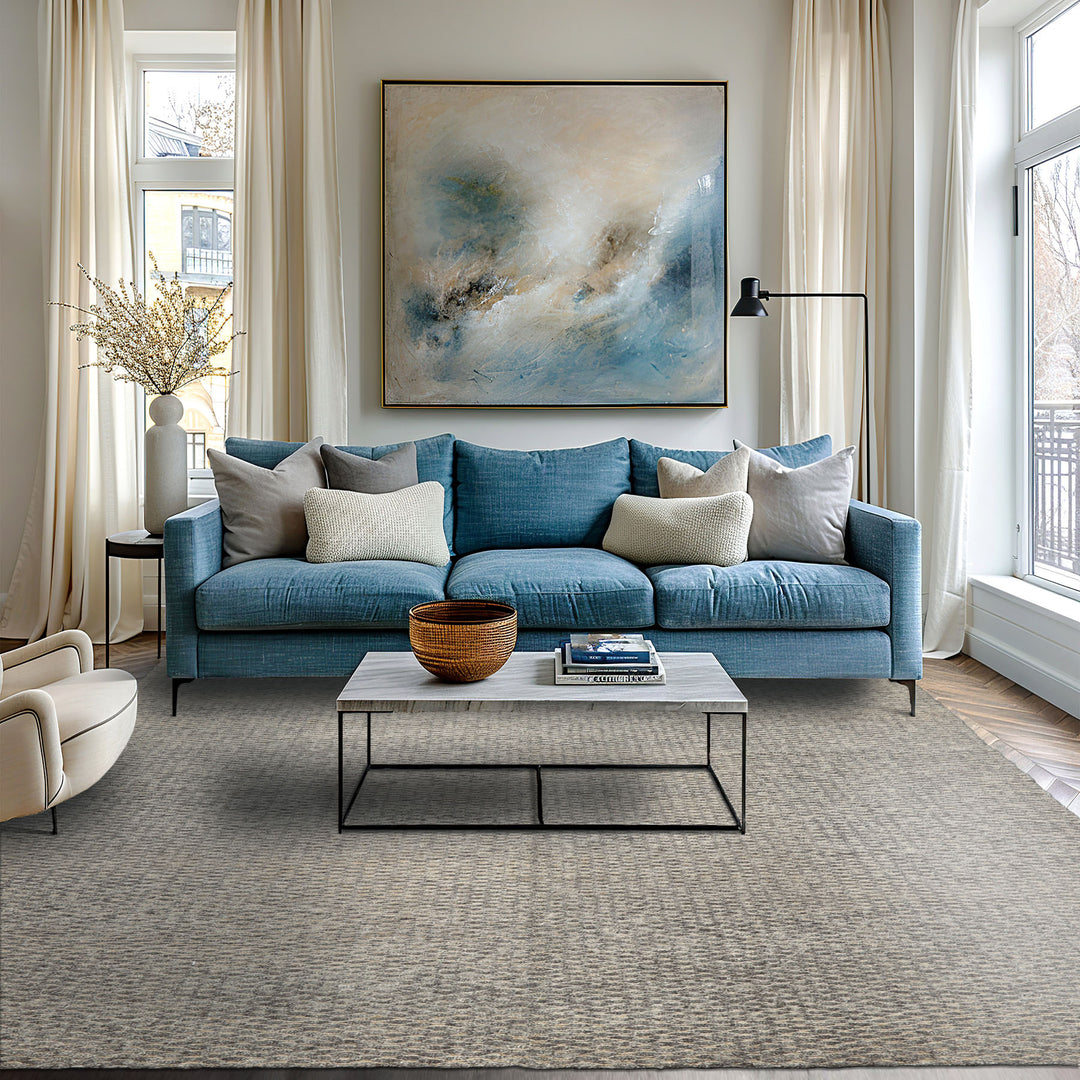 8x11 Gray, Beige, Color Hand Knotted Tibetan Wool & Jute Contemporary Oriental Rug