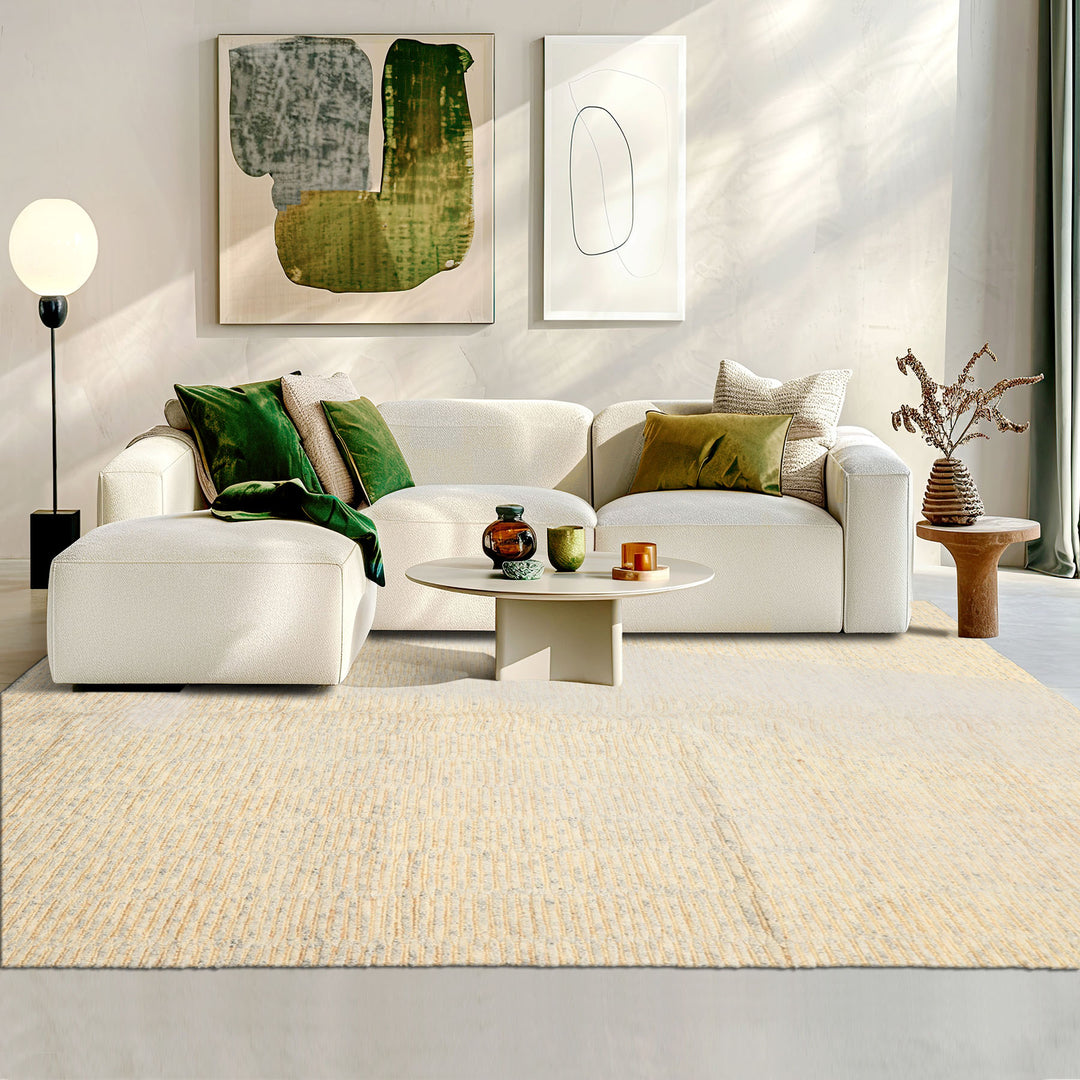 6x9 Ivory, Beige, Gray Color Hand Knotted Tibetan Wool & Jute Contemporary Oriental Rug